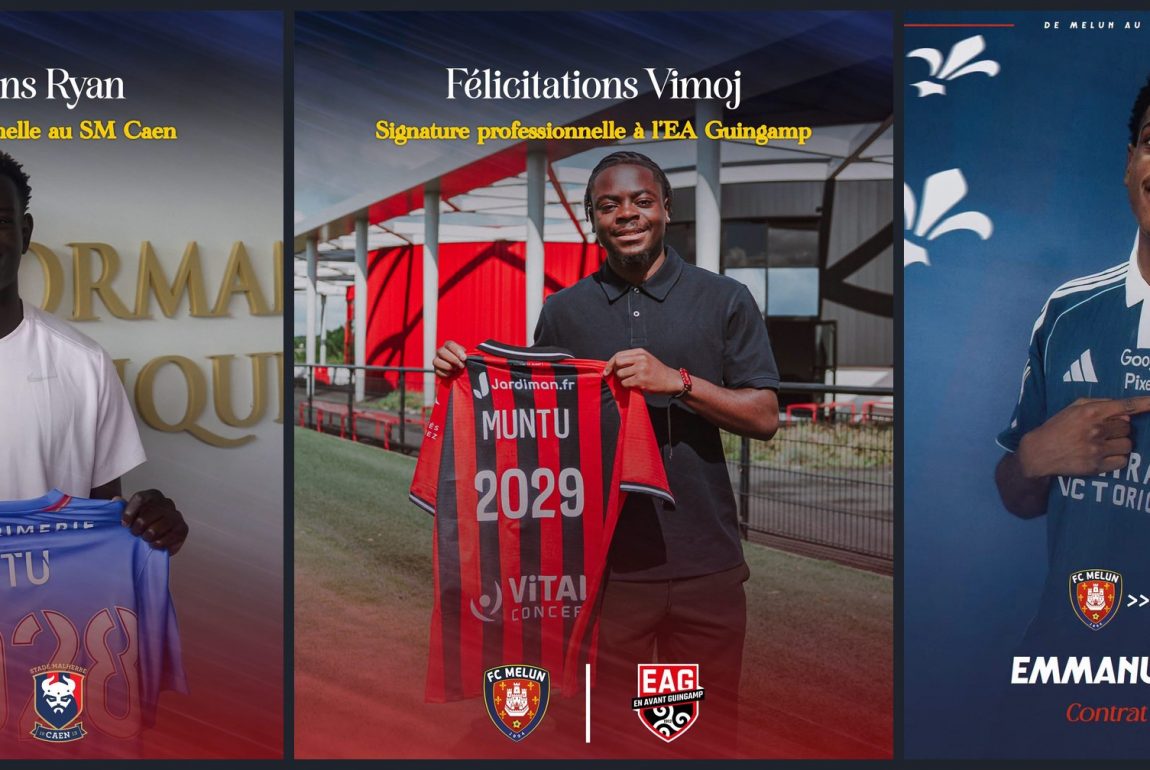 Ryan Tutu (SM Caen), Vimoj Muntu (EA Guingamp) et Emmanuel Mbemba (Paris FC), formés au FC Melun, signent leur premier contrat professionnel