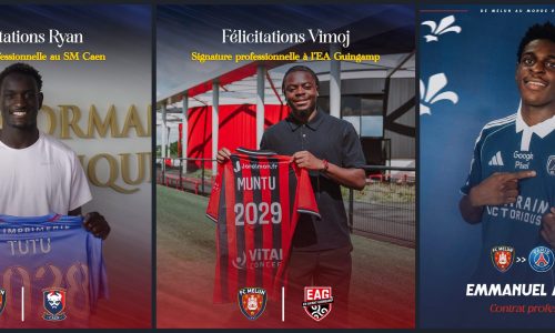 Ryan Tutu (SM Caen), Vimoj Muntu (EA Guingamp) et Emmanuel Mbemba (Paris FC), formés au FC Melun, signent leur premier contrat professionnel