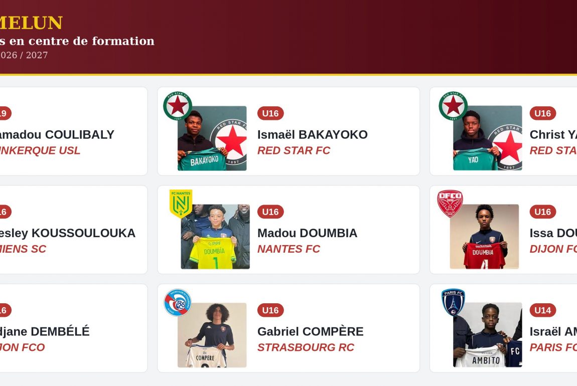 Les neuf joueurs formés au FC Melun qui rejoignent un centre de formation professionnel en 2026/2027 : Mamadou Coulibaly (Dunkerque USL), Ismaël Bakayoko et Christ Yao (Red Star FC), Presley Koussoulouka (Amiens SC), Madou Doumbia (Nantes FC), Issa Doumbia et Tidjane Dembélé (Dijon FCO), Gabriel Compère (Strasbourg RC) et Israël Ambito (Paris FC)