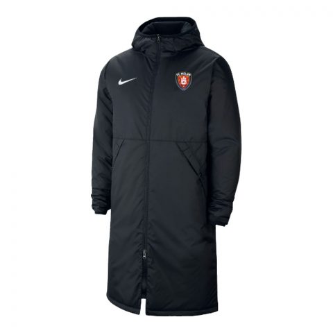 Parka longue noire du FC Melun avec capuche et écusson du club
