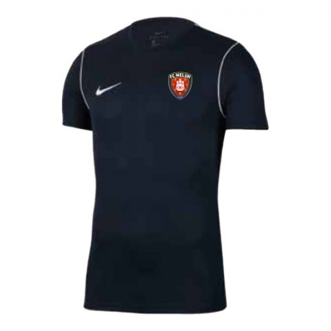 T-shirt d’entraînement bleu marine du FC Melun avec écusson du club